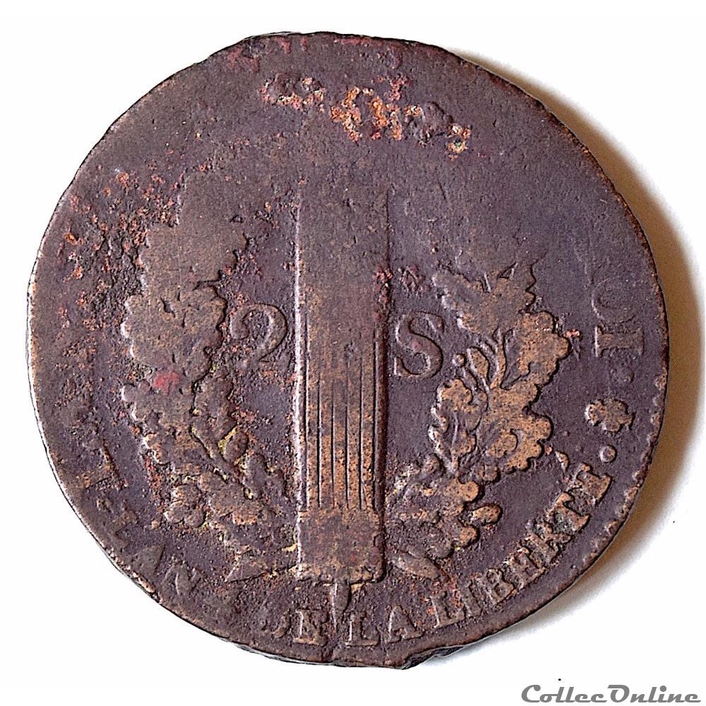 monnaie france royale louis xvi 2 sols au faisceau type francois 1792 a paris
