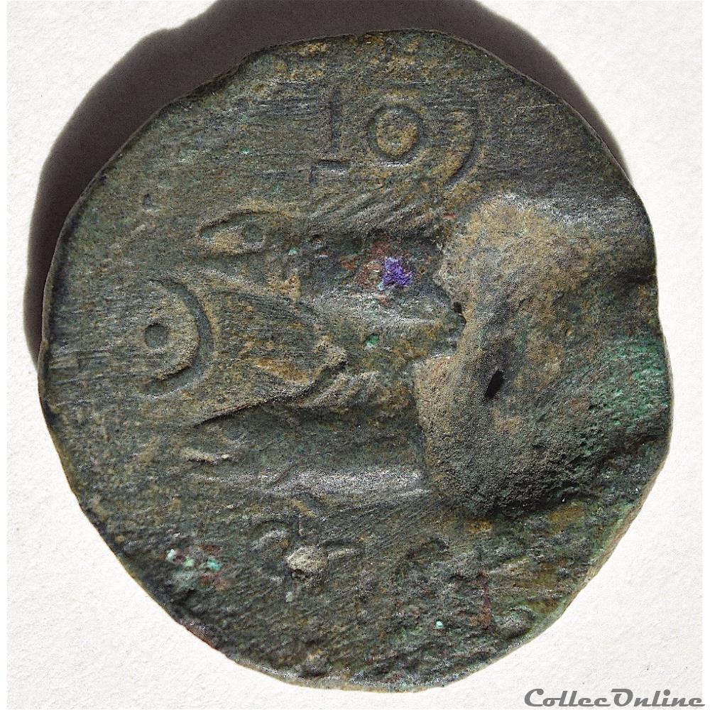 GADIR / GADES, Chalque de bronze à la tête de Melqart et au thon Ier siècle avant J.-C 2 monnaies antiquite jc ap grecques gadir gades chalque de bronze a la tete de melqart et au thon ier siecle avant j c