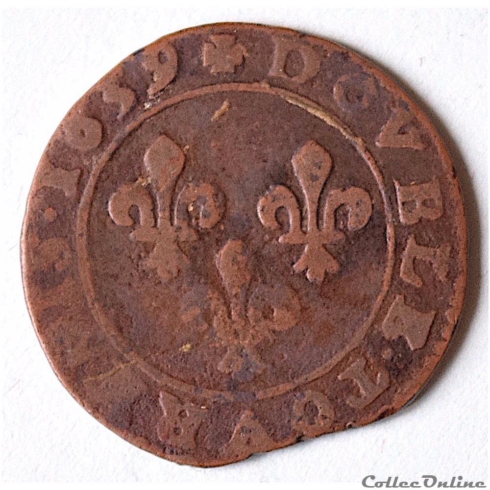 Louis XIII (1610 - 1643) double tournois 1639 - CGKL 512 monnaie france a royale louis xiii 1610 1643 double tournois 1639 cgkl 512
