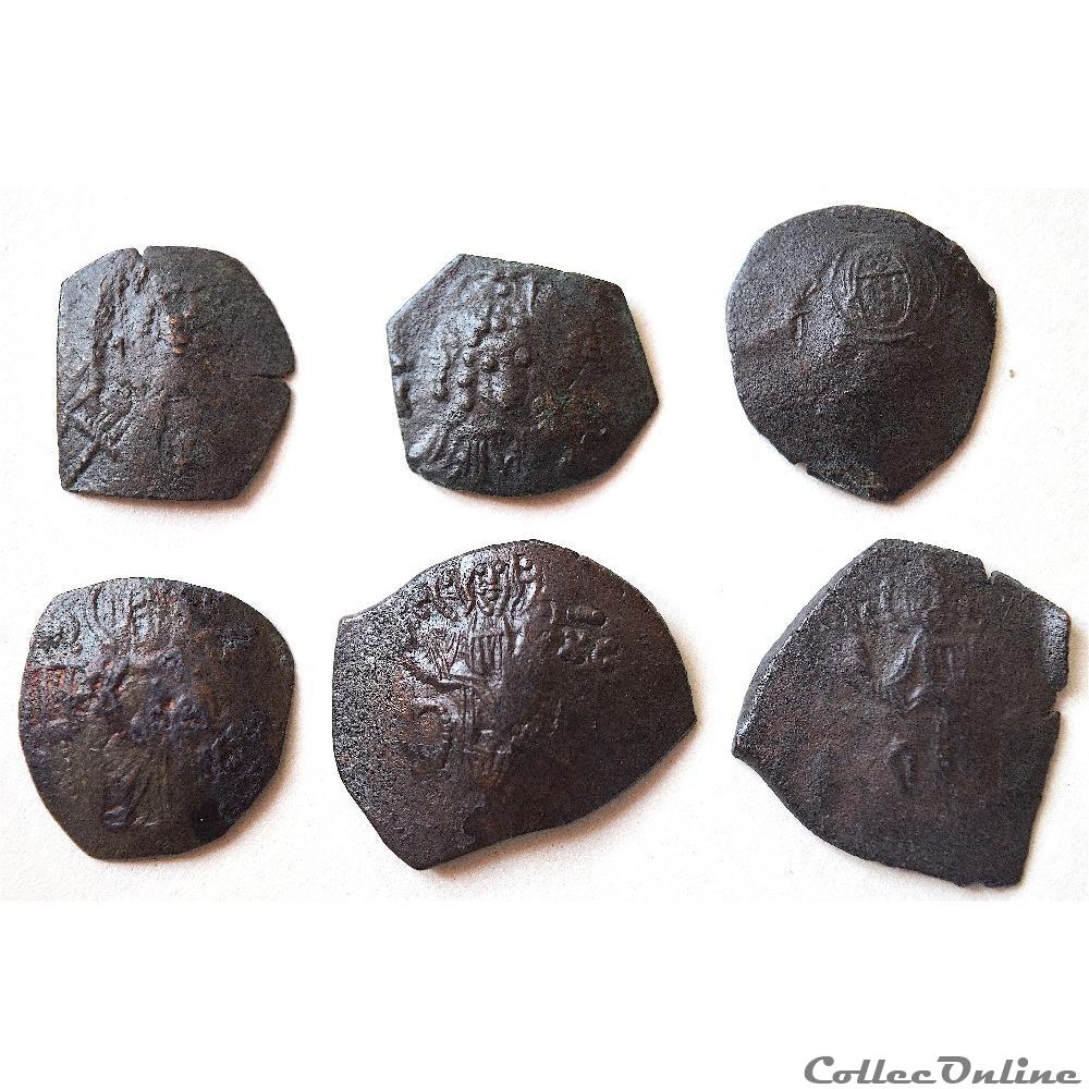 EMPIRE LATIN DE CONSTANTINOPLE 6 "Aspron trachy" de différents Types (1204-1261 A.D) 2 monnaie feodale etat orient empire latin de constantinople 6 aspron trachy de differents types 1204 1261 a d