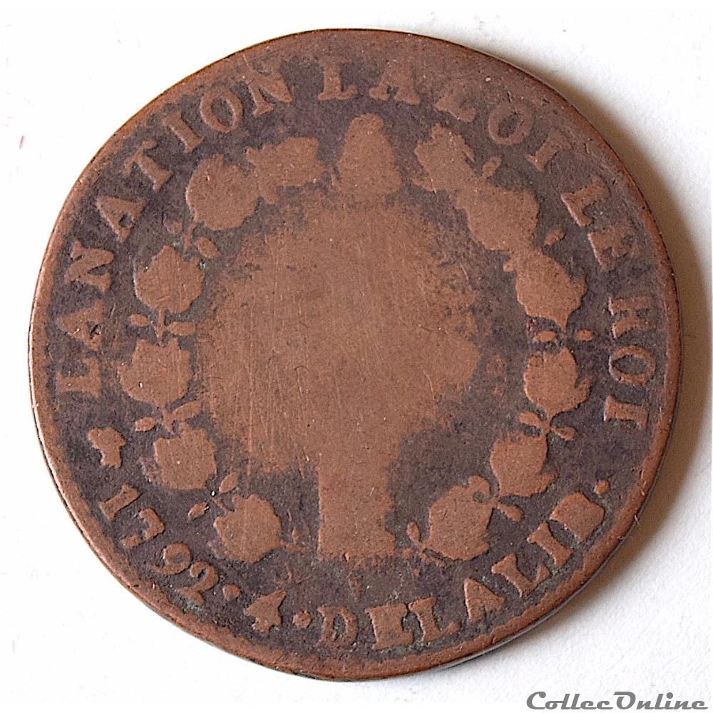 LOUIS XVI (1774 - 1791) 12 deniers type FRANCOIS 1792 D (Lyon) monnaie france royale louis xvi 1774 1791 12 deniers type francois 1792 d lyon