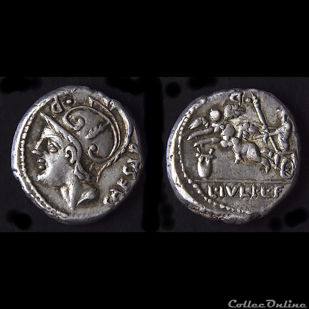Denier Julii : Lucius Julius Caesar, CAESAR / L•IVLI•L•F "Cupidon à la Lyre" monnaies antiques romaines imperiales et republicaines denier julii lucius julius caesar caesar l ivli l f cupidon a la lyre