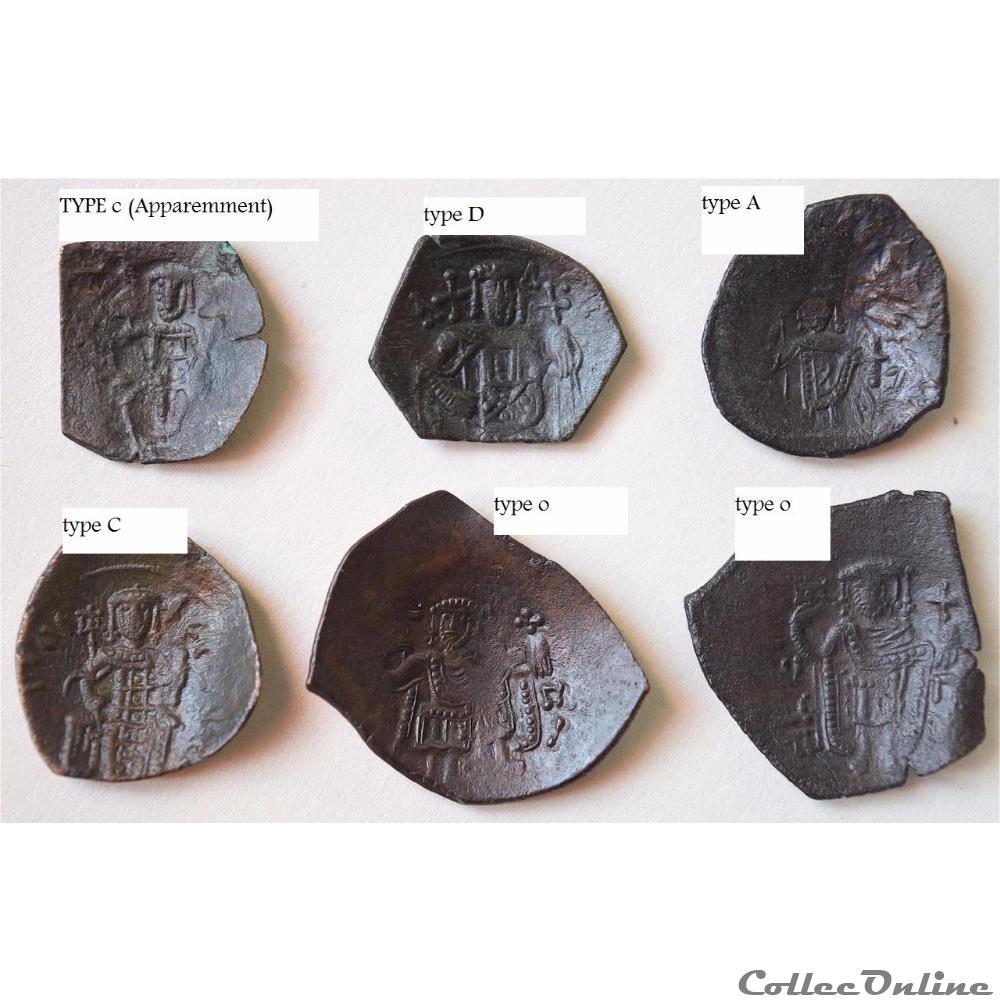 EMPIRE LATIN DE CONSTANTINOPLE 6 "Aspron trachy" de différents Types (1204-1261 A.D) 3 monnaie feodale etat orient empire latin de constantinople 6 aspron trachy de differents types 1204 1261 a d