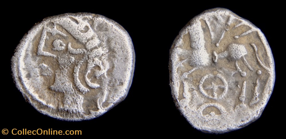 LINGONS (IIe - Ier siècles avant J.-C.) Denier KALETEDOY, à la rouelle c. 80-50 AC monnaies antiquite jc ap celtes lingons iie ier siecles avant j c denier kaletedoy a la rouelle c 80 50 ac