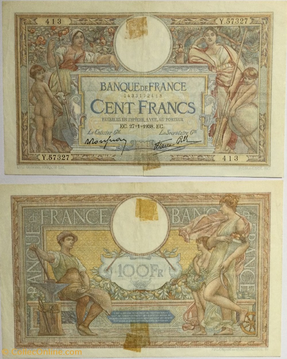 100 Francs LUC OLIVIER MERSON type modifié FRANCE 1938 F.25.09 billets europe 100 francs luc olivier merson type modifie france 1938 f 25 09