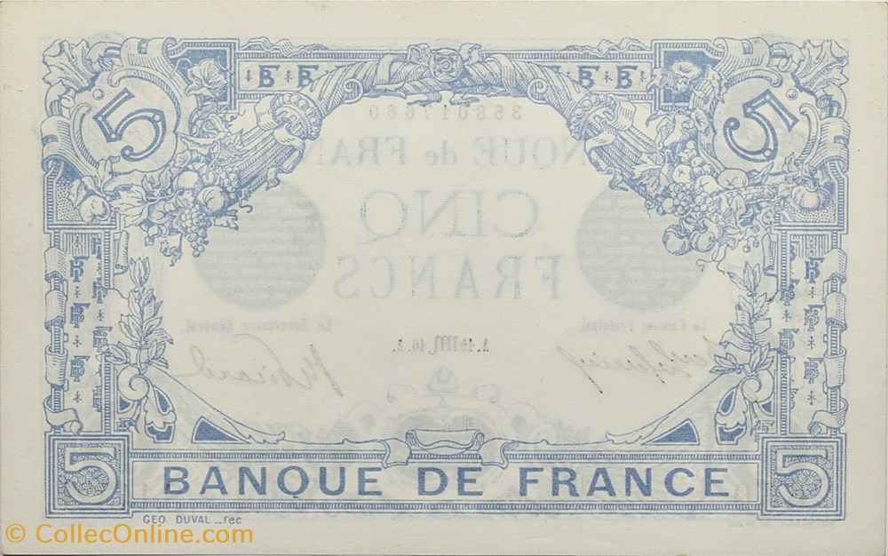 billets europe 5 francs bleu france 1916 f 02 44