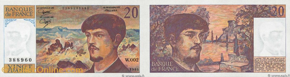 20 Francs DEBUSSY FRANCE 1980 F.66.01W2 Alphabet-Série : W.002 n°388960 billets europe 20 francs debussy france 1980 f 66 01w2 alphabet serie w 002 n 388960