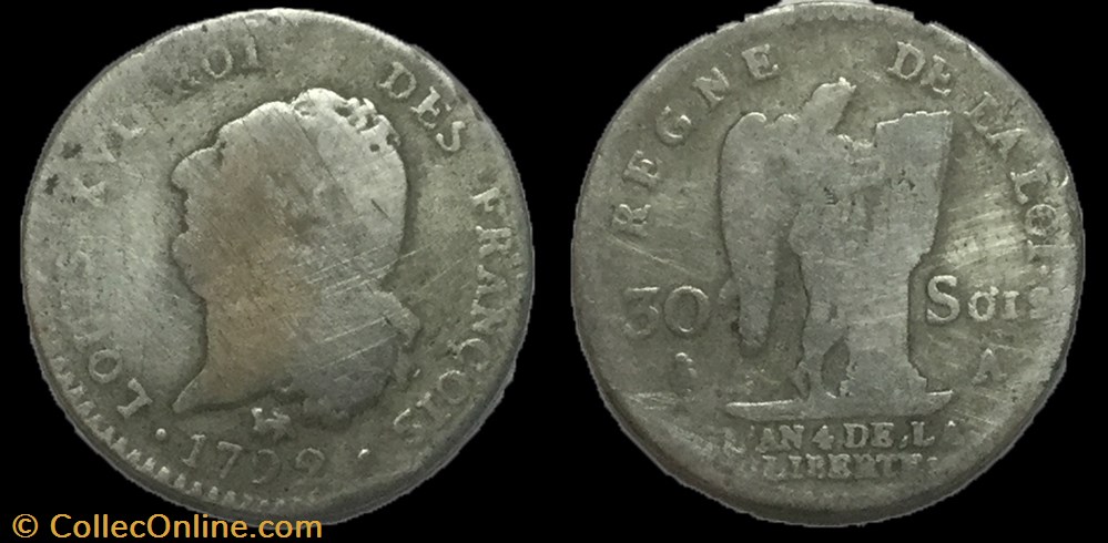 30 sols dit au génie Louis XVI 1792 A monnaie france moderne 30 sols dit au genie louis xvi 1792 a