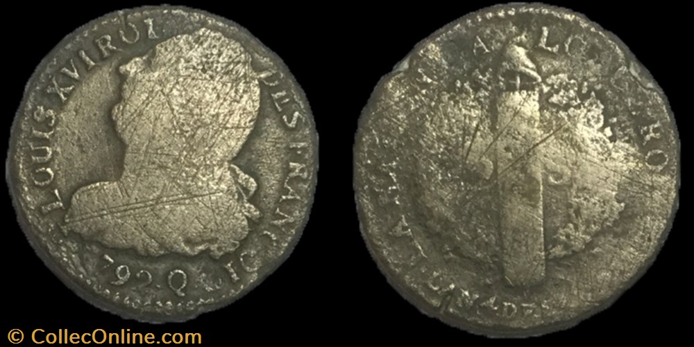 monnaie france moderne 2 sols dit au faisceau 1792 q