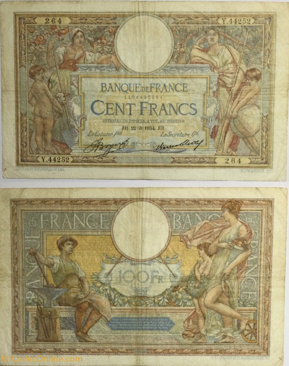 100 Francs LUC OLIVIER MERSON grands cartouches FRANCE 1934 F.24.13 billets europe 100 francs luc olivier merson grands cartouches france 1934 f 24 13