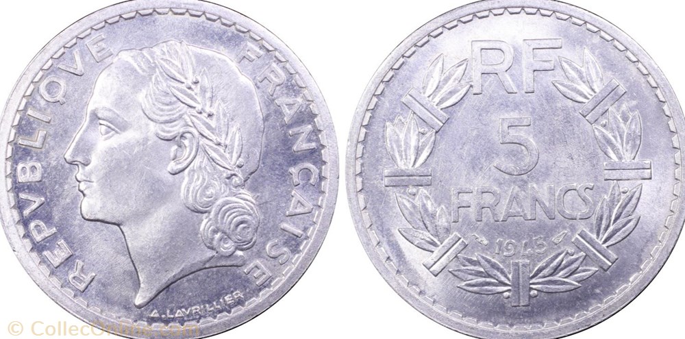 5 francs 1945 Frappe Médaille monnaie france moderne 5 francs 1945 frappe medaille