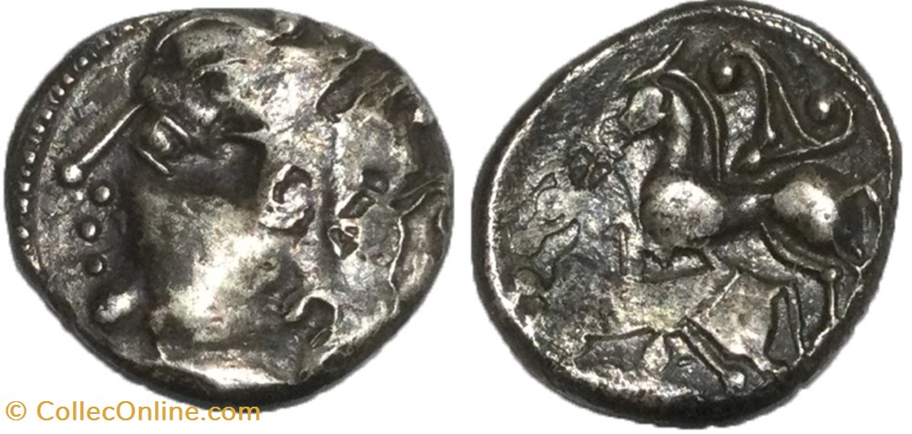 Drachme aux deux chevaux à gauche et au triskèle monnaies antiques celtes drachme aux deux chevaux a gauche et au triskele