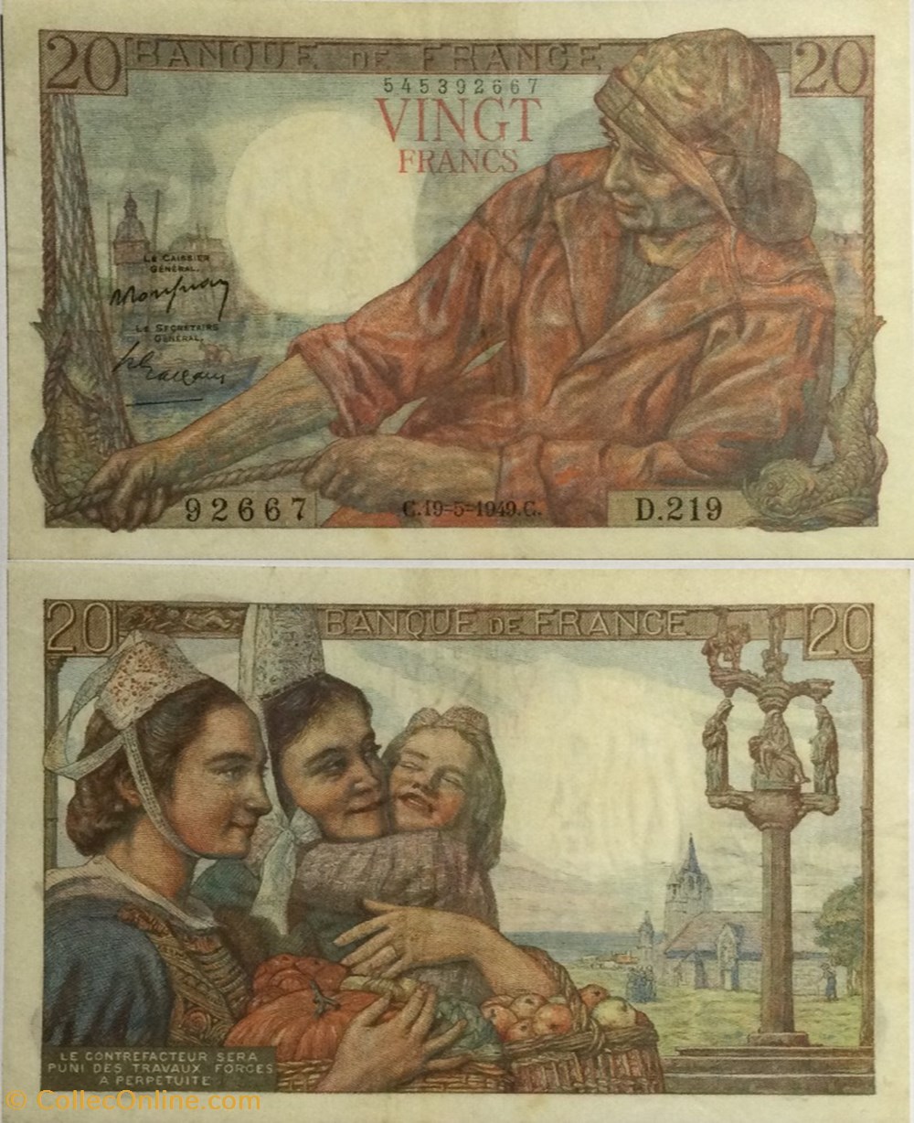 20 Francs PÊCHEUR FRANCE 1942 F.13.15 billets euros 20 francs pecheur france 1942 f 13 15