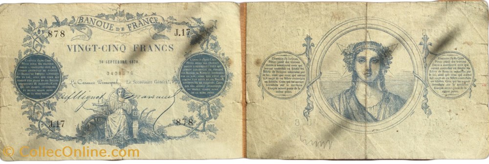 25 Francs 1870 PARIS FRANCE 1870 , 3 billets europe 25 francs 1870 paris france 1870