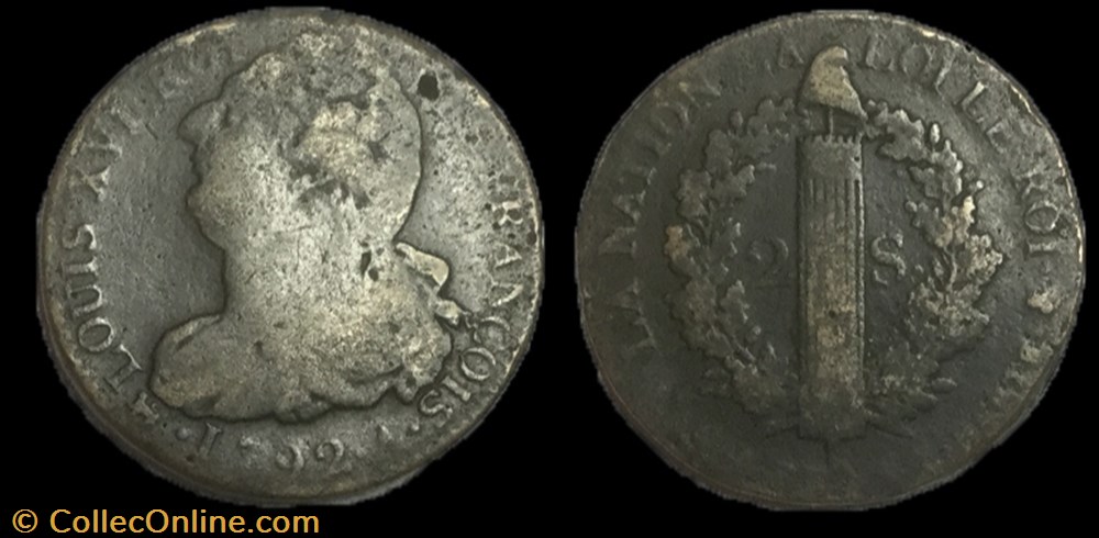 2 sols dit "au faisceau" 1792 .A. monnaie france moderne 2 sols dit au faisceau 1792 a
