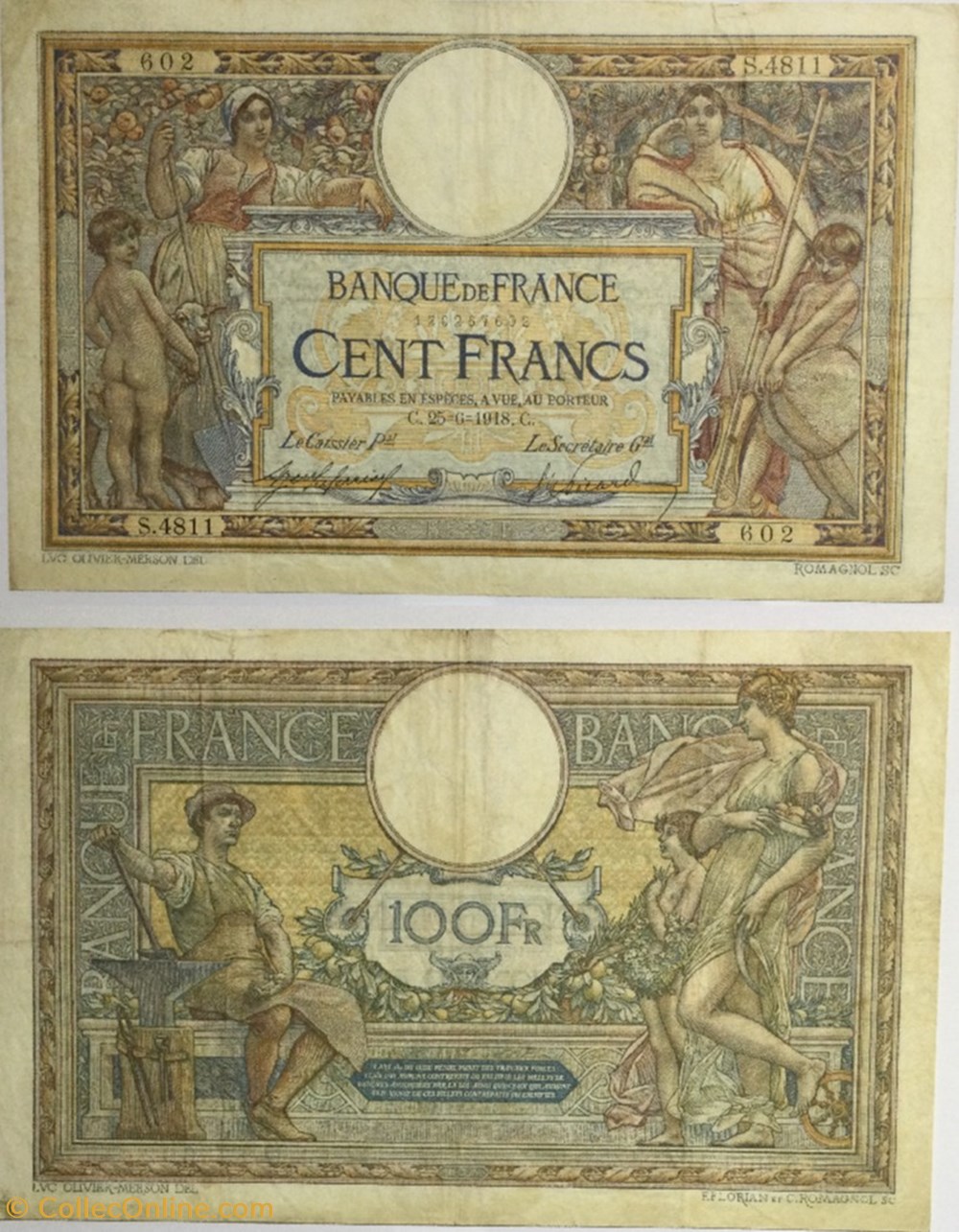 100 Francs LUC OLIVIER MERSON sans LOM FRANCE 1918 F.23.10 billets europe 100 francs luc olivier merson sans lom france 1918 f 23 10