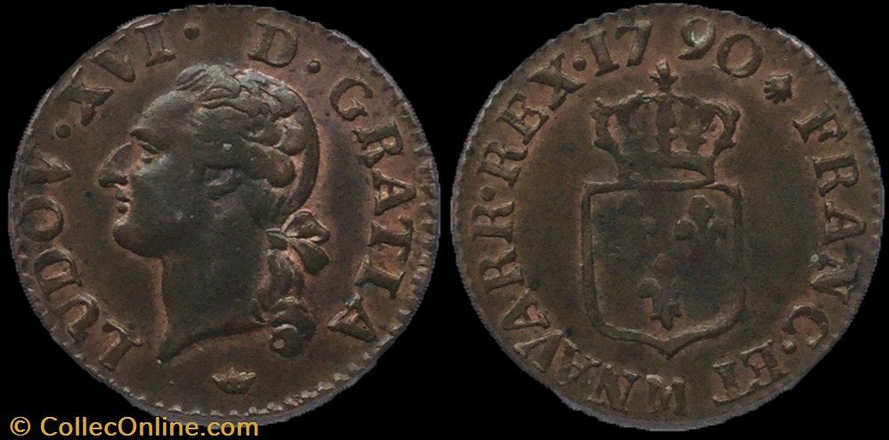 Liard dit “à l'écu” de Louis XVI 1790 M monnaie france royale liard dit a ecu de louis xvi 1790 m