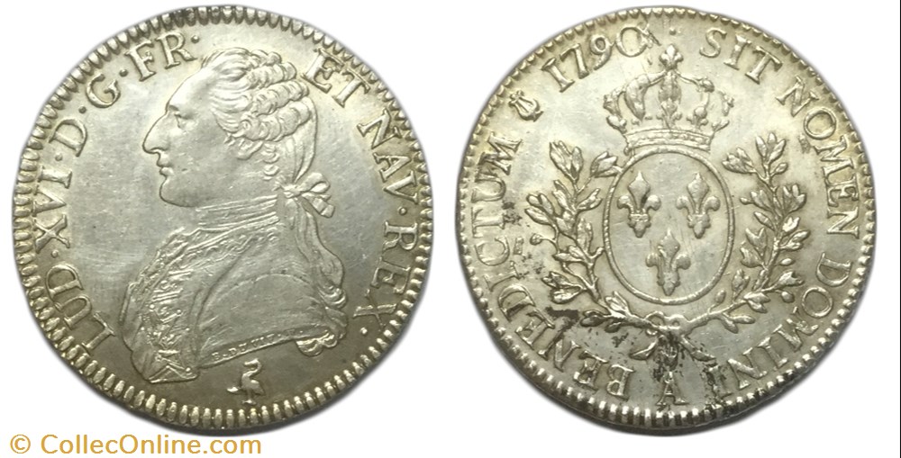 monnaie france royale ecu dit aux branches olivier 1790 paris louis xvi