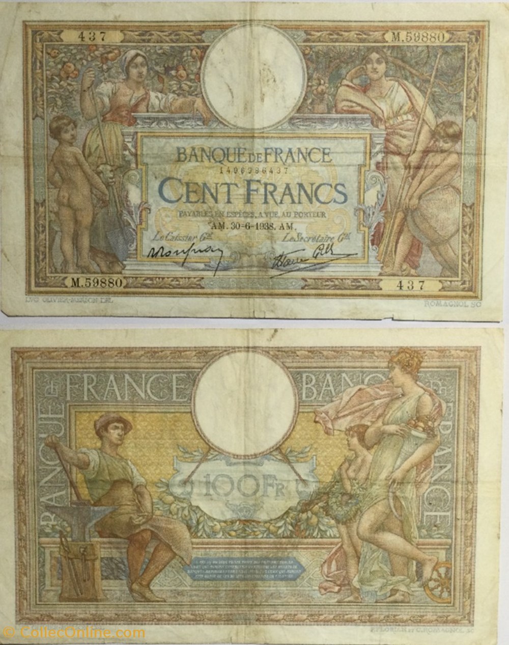 billets europe 100 francs luc olivier merson type modifie consecutifs france 1938 f 25 24
