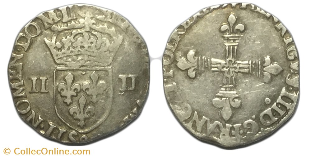 Quart d'écu, croix de face 1589 Rennes HENRI III monnaie france royale quart ecu croix de face 1589 rennes henri iii