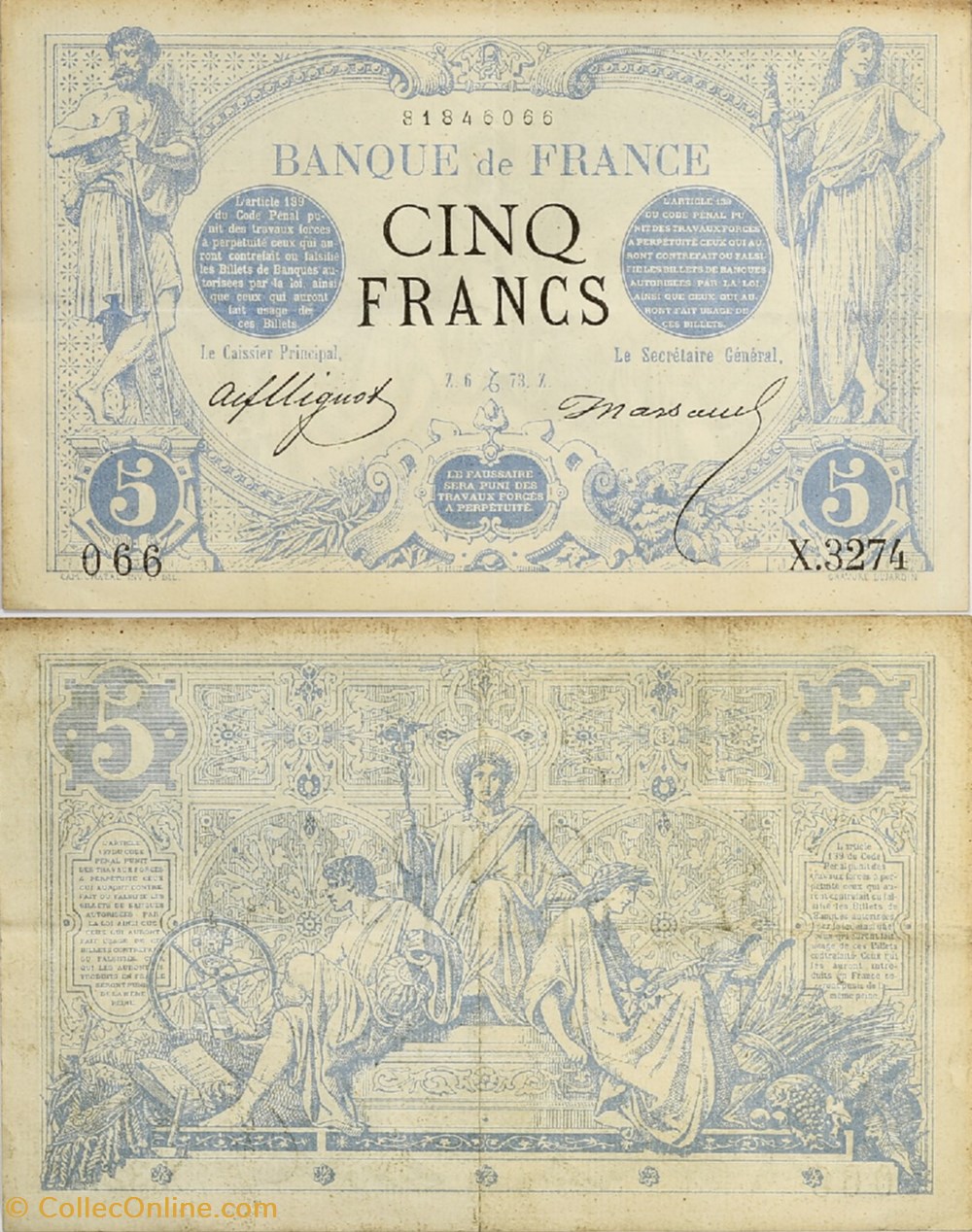billets europe 5 francs noir france 1873 f 01 24