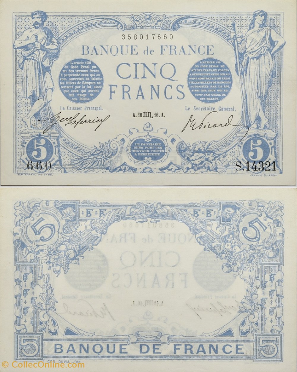 billets europe 5 francs bleu france 1916 f 02 44