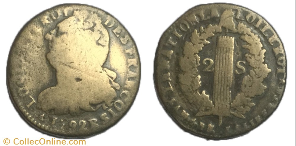 2 sols dit au faisceau 1792 R. monnaie france moderne 2 sols dit au faisceau 1792 r