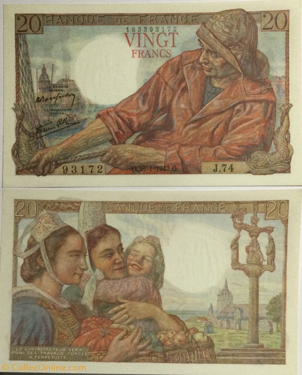 20 Francs PÊCHEUR FRANCE 1942 F.13.05 billets euros 20 francs pecheur france 1942 f 13 05