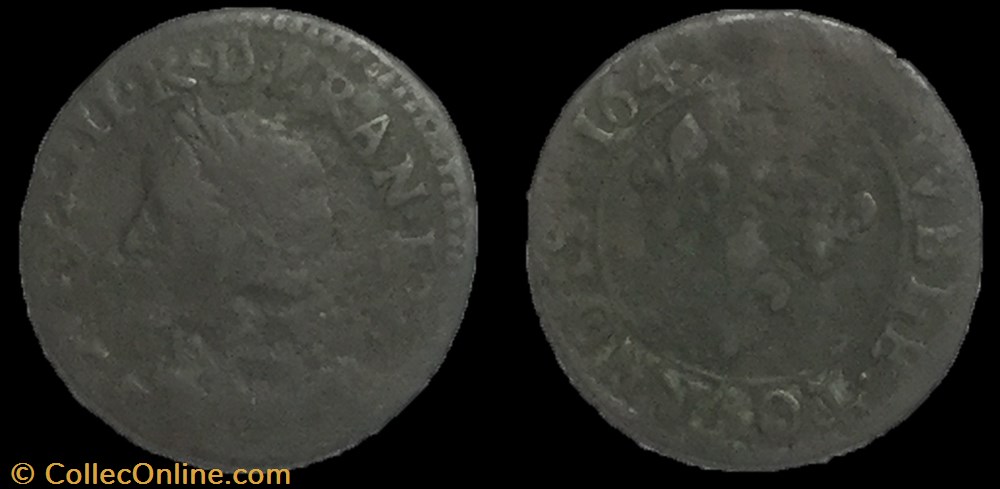 double tournois a la veille tète de warin Louis XIII 1643 monnaie france royale double tournois a la veille tete de warin louis xiii 1643