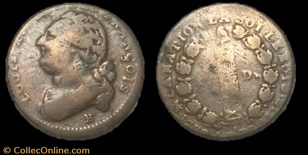 12 deniers dit au faisceau Louis XVI 1792 B , monnaie france moderne 12 deniers dit au faisceau louis xvi 1792 b