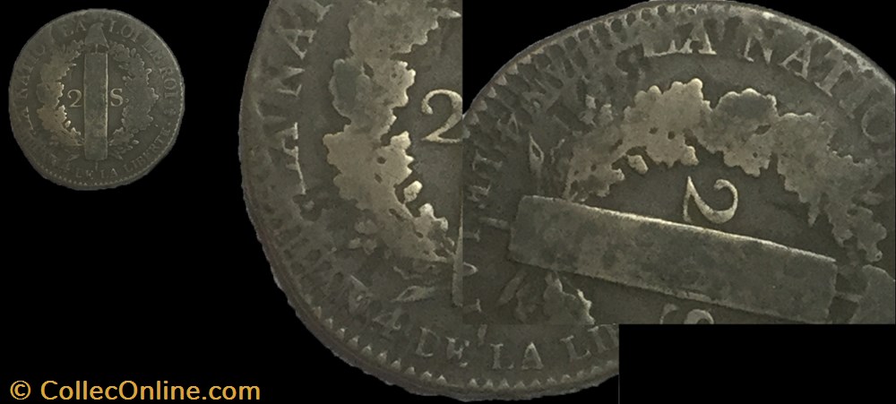 2 sols dit au faisceau 1792 .A. incuse partiel 3 monnaie france moderne 2 sols dit au faisceau 1792 a incuse partiel