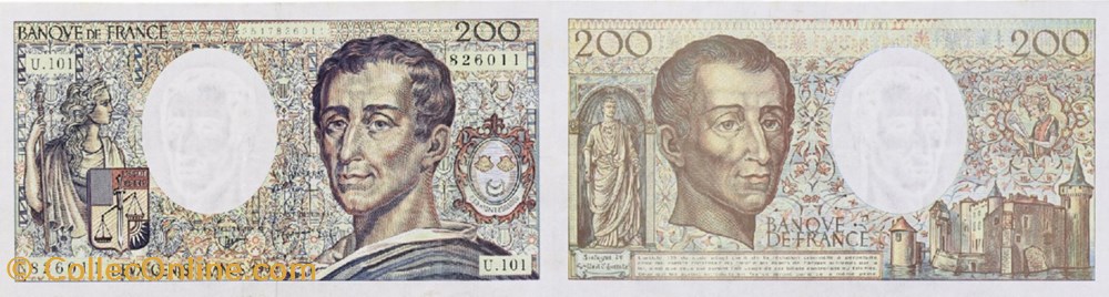 200 Francs MONTESQUIEU alphabet 101 FRANCE 1992 F.70bis.01 billets europe 200 francs montesquieu alphabet 101 france 1992 f 70bis 01