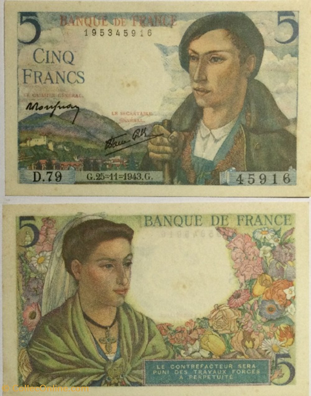 billets euros 5 francs berger france 1943 f 05 04