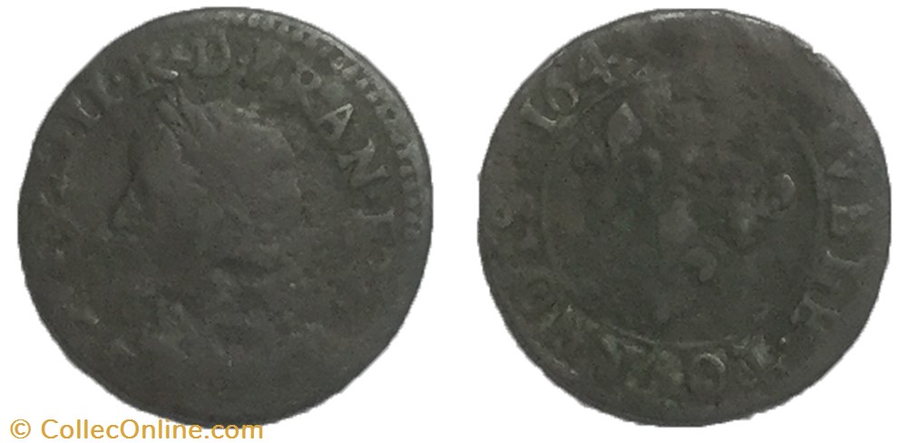 double tournois a la veille tète de warin Louis XIII 1643 monnaie france royale double tournois a la veille tete de warin louis xiii 1643