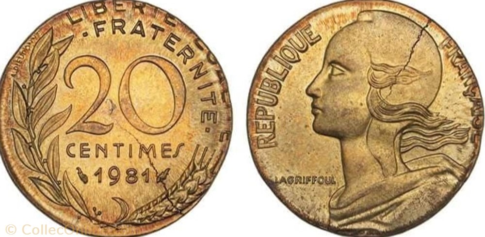 monnaie france moderne 20 centimes sur flan de 10 centimes
