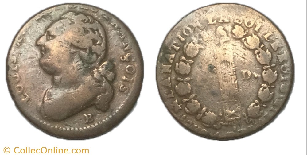 12 deniers dit au faisceau Louis XVI 1792 B , monnaie france moderne 12 deniers dit au faisceau louis xvi 1792 b