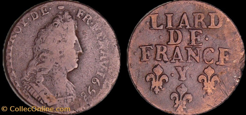 LOUIS XIV LE GRAND OU LE ROI SOLEIL Liard, 3e type, buste âgé 1698 Bourges monnaies europe medievale france royales louis xiv le grand ou le roi soleil liard 3e type buste age 1698 bourges