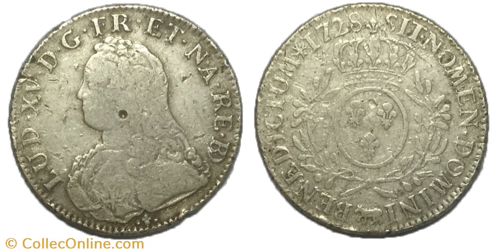 Écu dit "aux branches d'olivier" de Béarn 1728 Pau LOUIS XV DIT LE BIEN AIMÉ monnaie france royale ecu dit aux branches olivier de bearn 1728 pau louis xv dit le bien aime