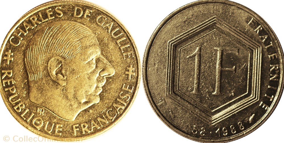 monnaie france moderne 1 franc charles de gaule 1988 frappe avec objet interposee