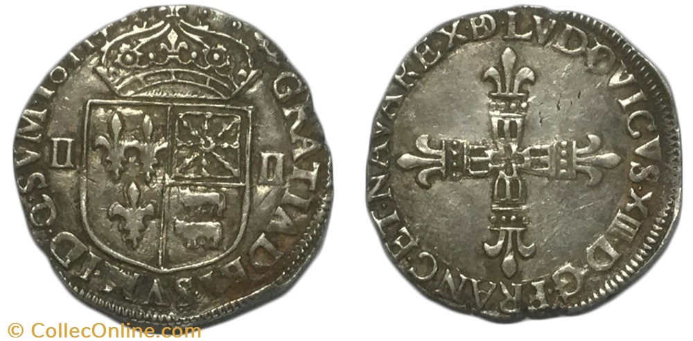 Quart d'écu de Béarn 1611 Pau LOUIS XIII LE JUSTE monnaie france royale quart ecu de bearn 1611 pau louis xiii le juste