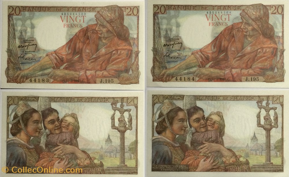 billets europe 20 francs pecheur france 1949