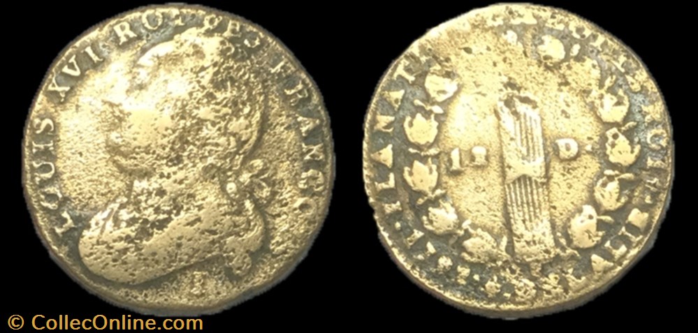 12 deniers dit au faisceau Louis XVI 1792 I , monnaie france moderne 12 deniers dit au faisceau louis xvi 1792 i
