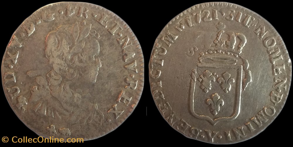 LOUIS XV DIT LE BIEN AIMÉ Sixième d'écu de France 1721 Bourges monnaie royale louis xv dit le bien aime sixieme ecu de france 1721 bourges