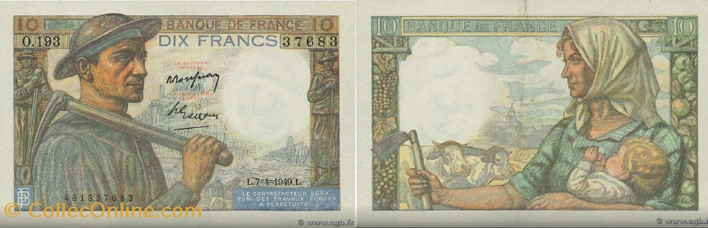 10 Francs MINEUR FRANCE 1949 F.08.21 billets europe 10 francs mineur france 1949 f 08 21