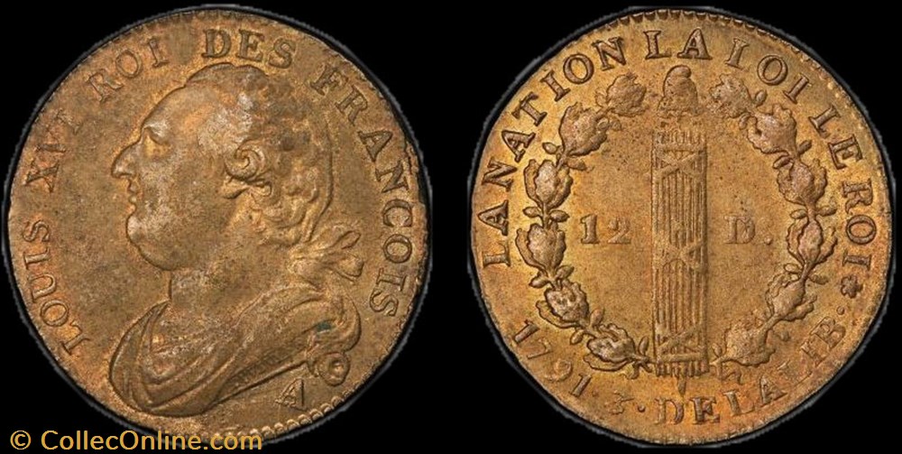 12 denier dit au faisceau Louis XVI 1791 A en biais gradé PCGS MS 63 monnaie france royale 12 denier dit au faisceau louis xvi 1791 a en biais grade pcgs ms 63