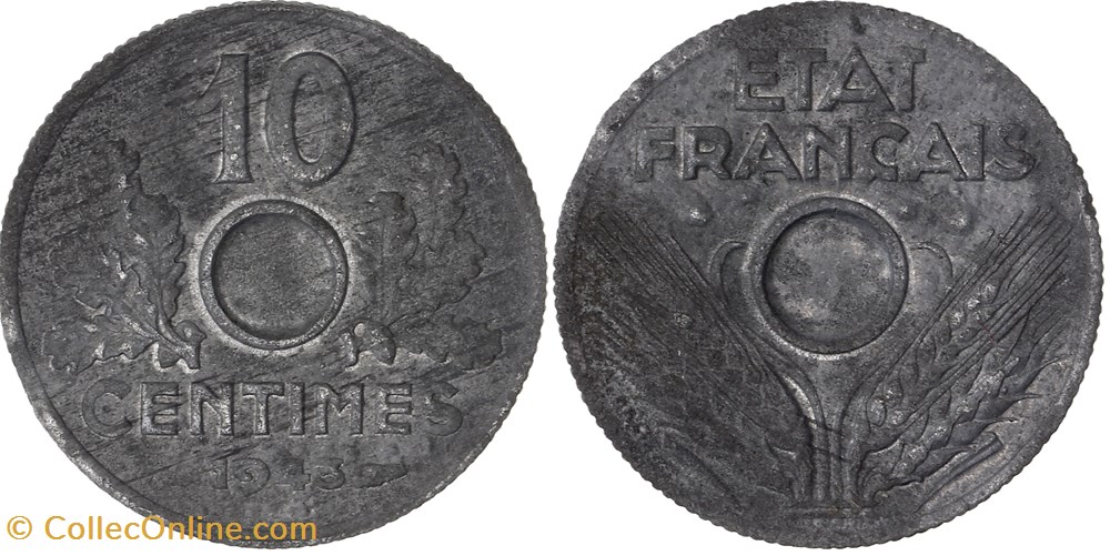 10 centimes ETAT FRANCAIS 1943 non troué MS 61 monnaies france modernes 10 centimes etat francais 1943 non troue ms 61