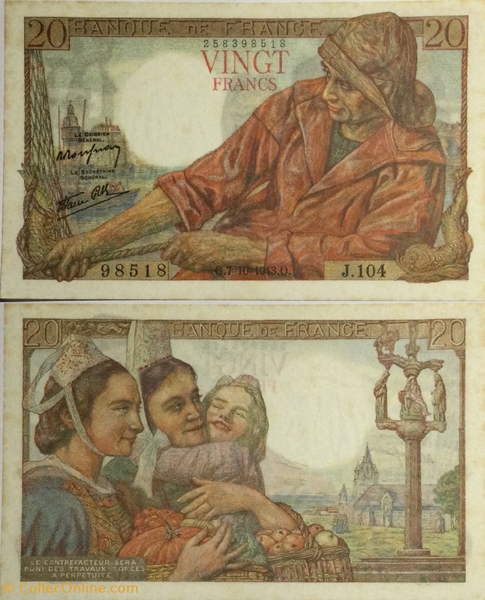 20 Francs PÊCHEUR FRANCE 1942 F.13.07 billets euros 20 francs pecheur france 1942 f 13 07