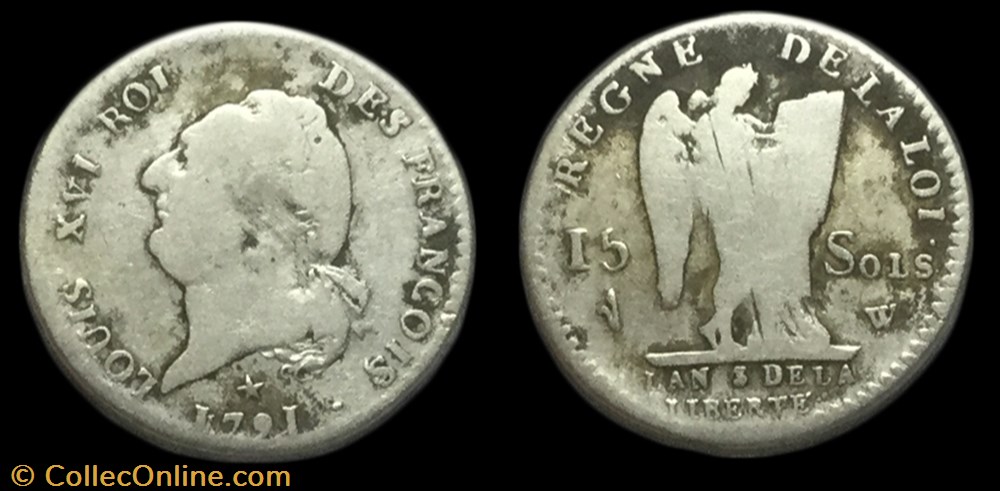 15 sols dit au génie Louis XVI 1791 W monnaie france moderne 15 sols dit au genie louis xvi 1791 w