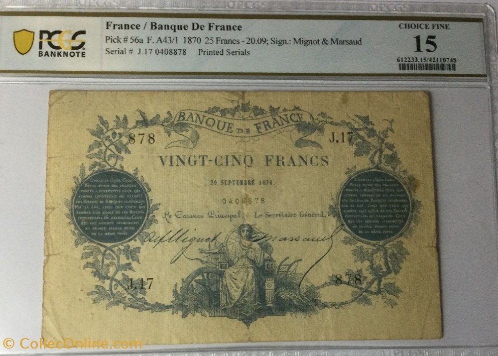 25 Francs 1870 PARIS FRANCE 1870 , billets europe 25 francs 1870 paris france 1870