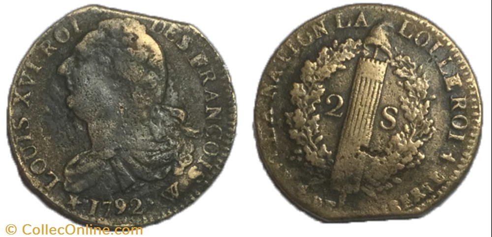 2 sols dit au faisceau 1792 W. bord de feuille monnaie france moderne 2 sols dit au faisceau 1792 w bord de feuille